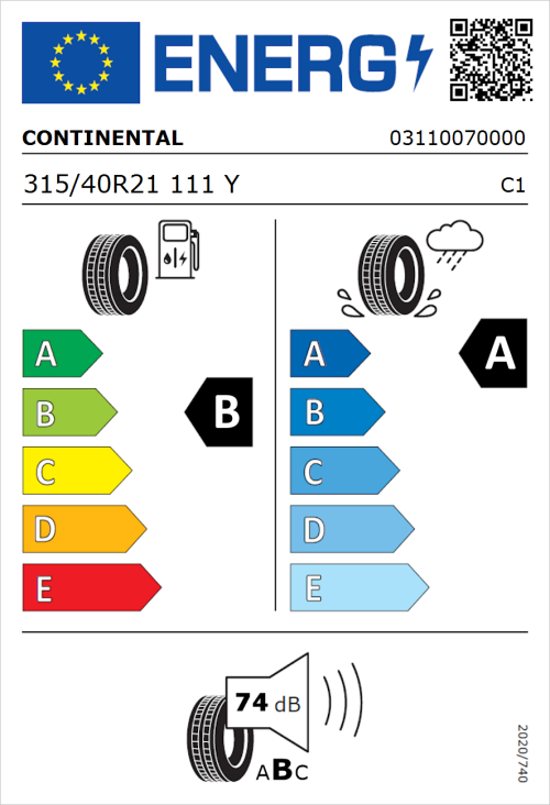 Tyre Label for Continental SportContact 6 ContiSilent 315/40R21 111Y