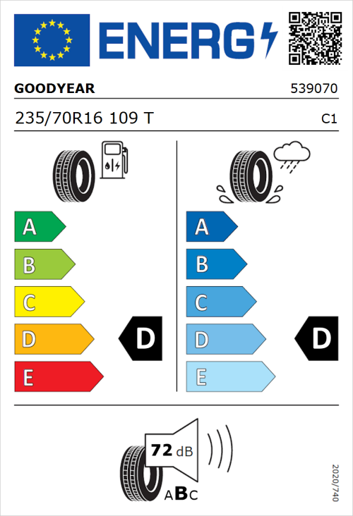 Tyre Label for Goodyear Wrangler All-Terrain Adventure 235/70R16 109T