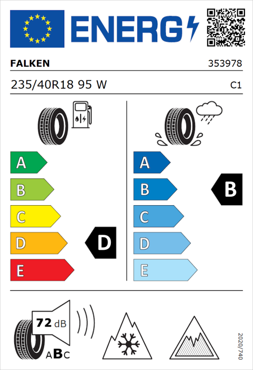 Tyre Label for Falken Eurowinter HS02 Pro 235/40R18 95W